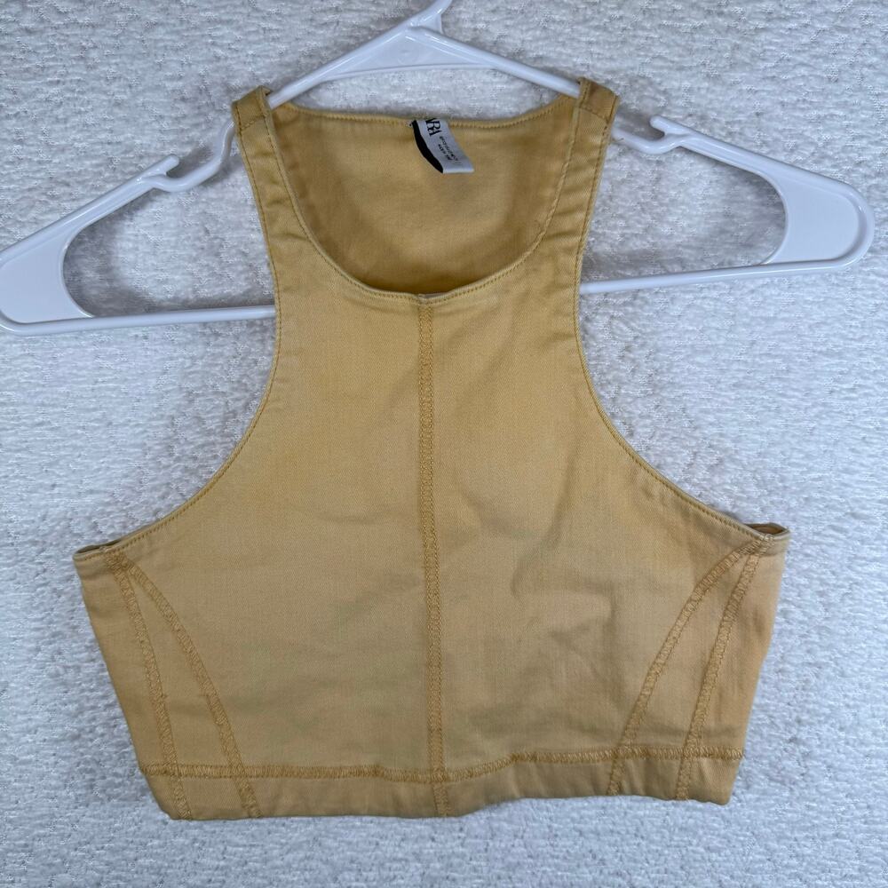 Zara Set of Stretch Denim Racer BackCrop Top ONLY yellow womens size xs